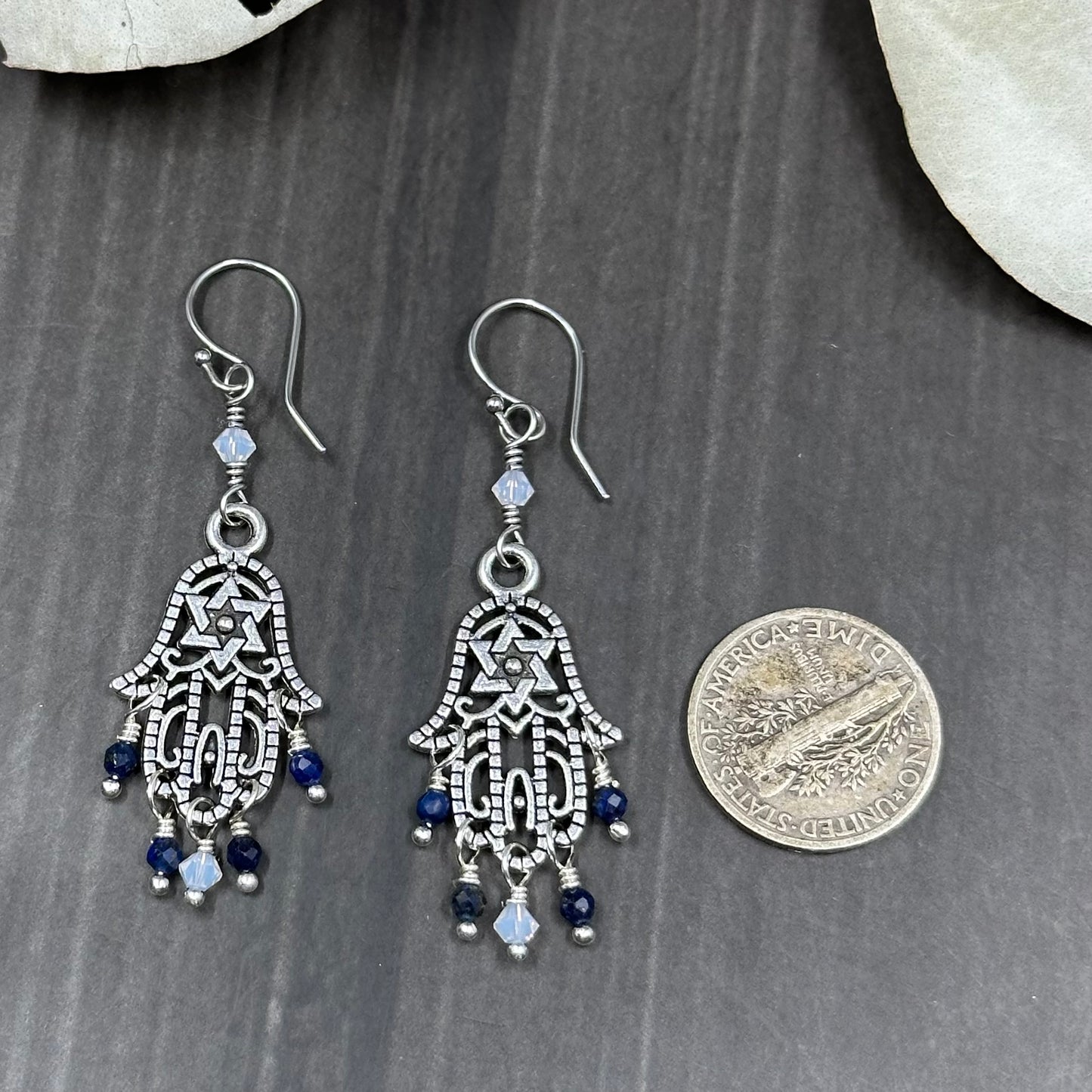 Crystal and Lapis Lazuli Hamsa Earrings