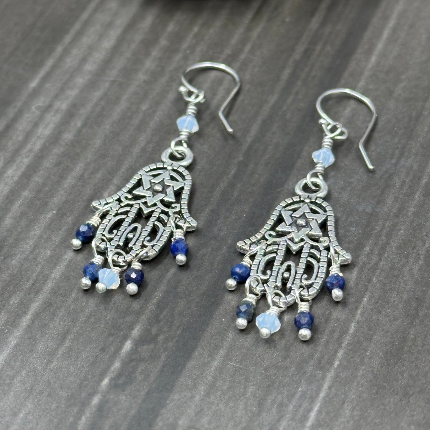 Crystal and Lapis Lazuli Hamsa Earrings