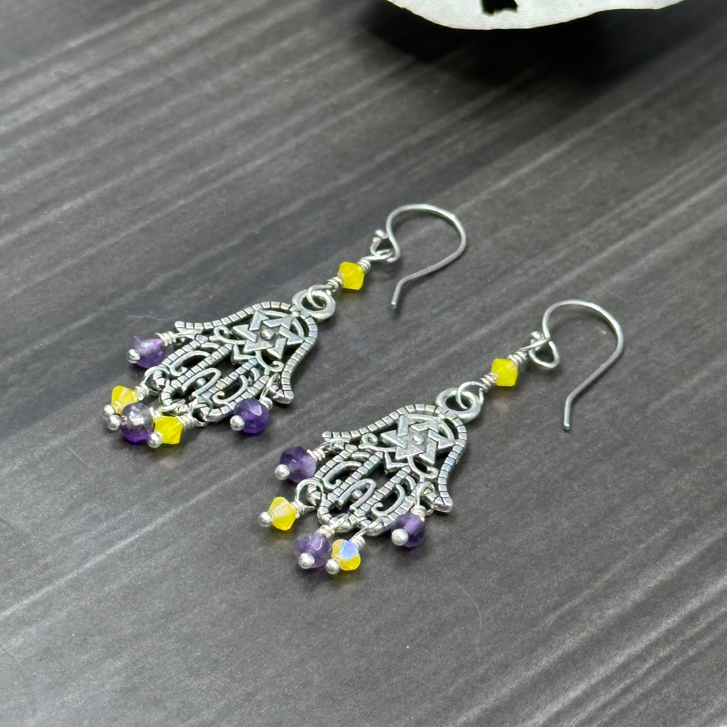Crystal and Amethyst Hamsa Earrings