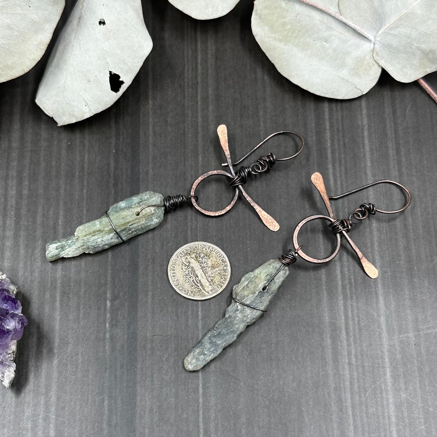 Forged Rustic Kyanite and Copper Earrings