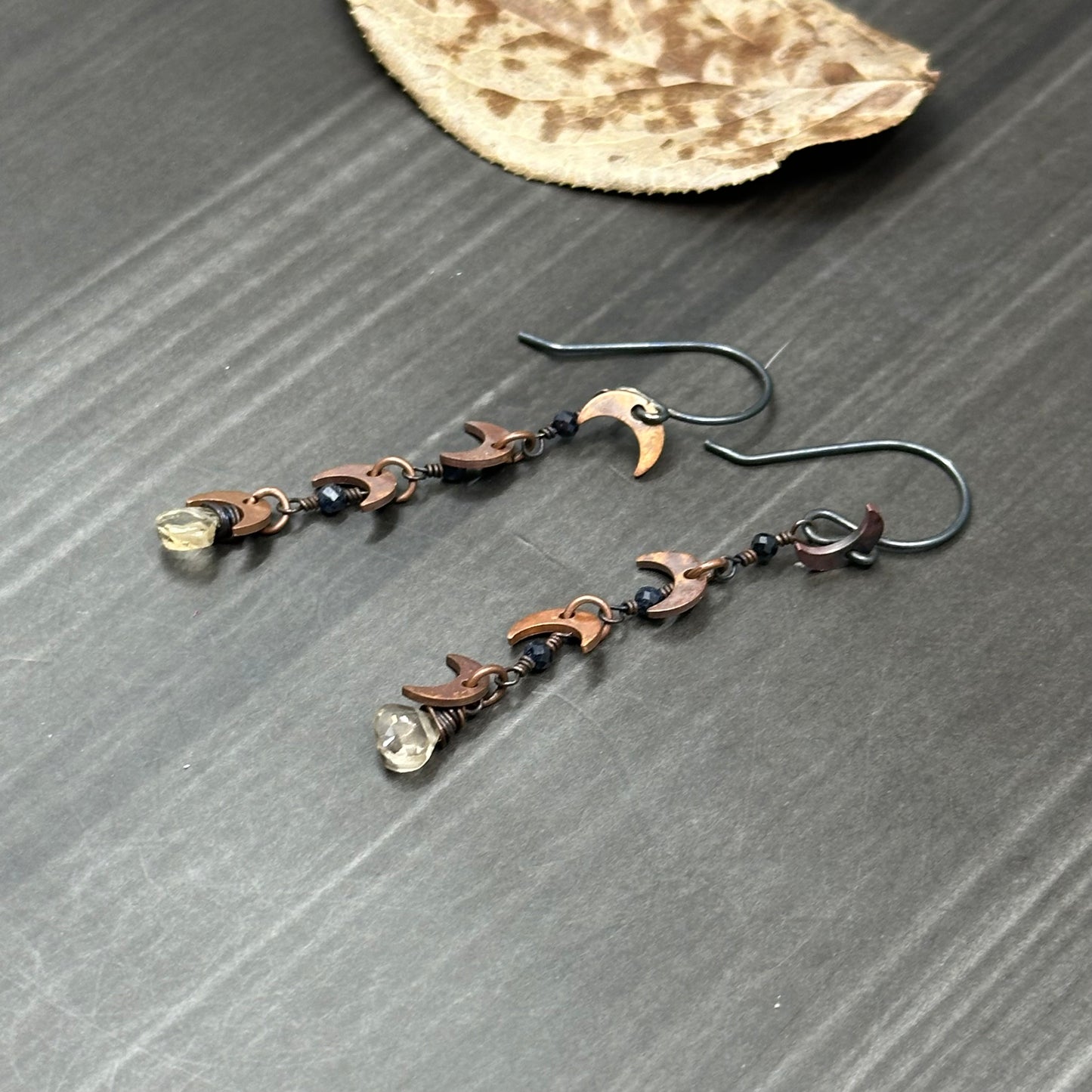 Moonbeam Earrings with Sapphire and Champagne Quartz