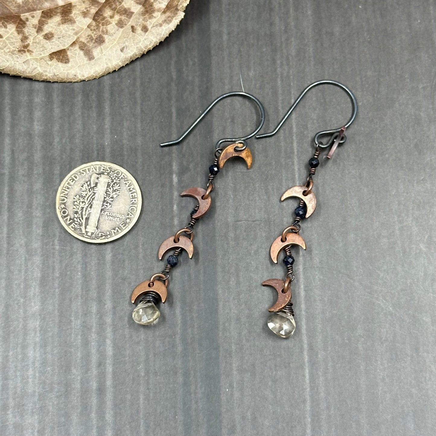 Moonbeam Earrings with Sapphire and Champagne Quartz