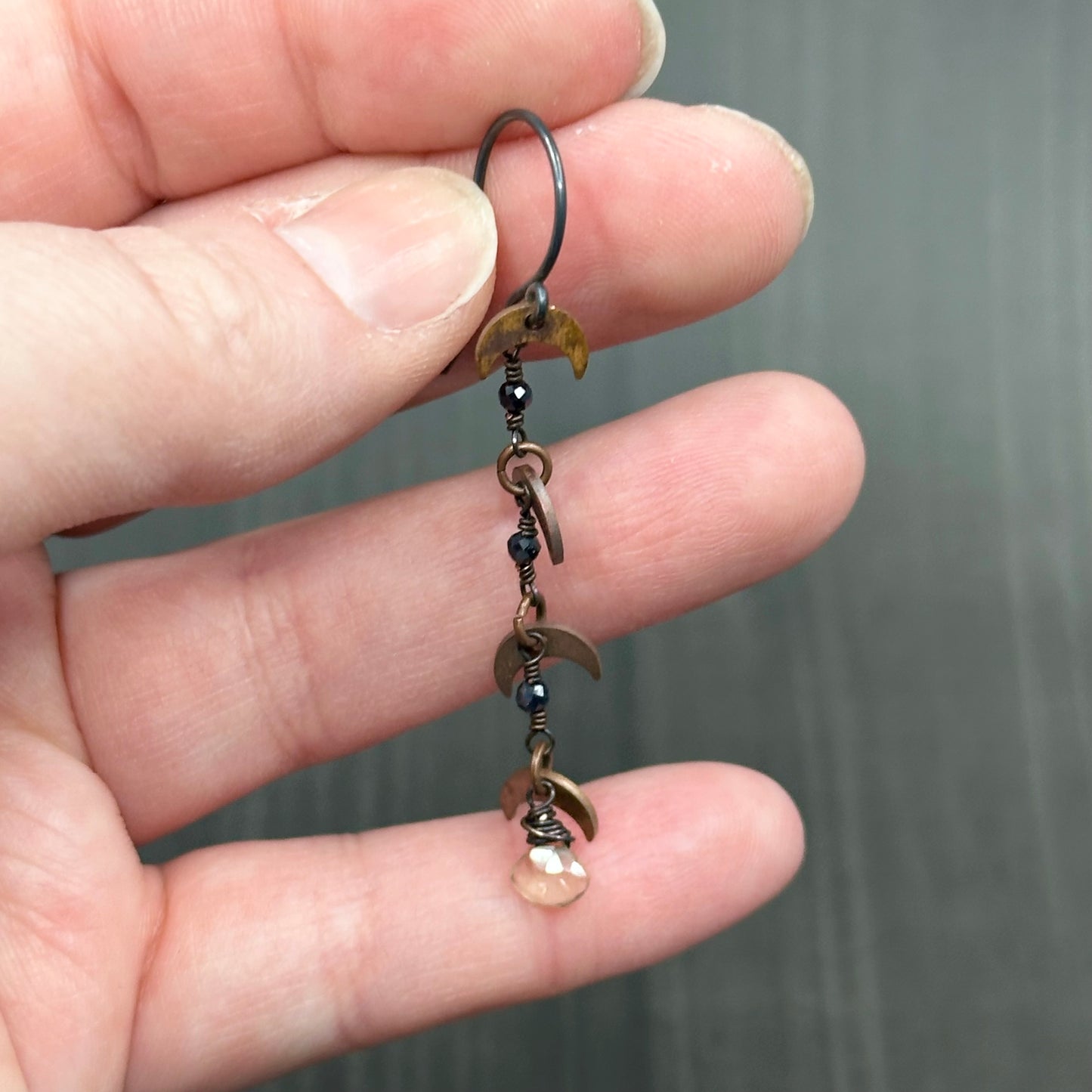 Moonbeam Earrings with Sapphire and Champagne Quartz