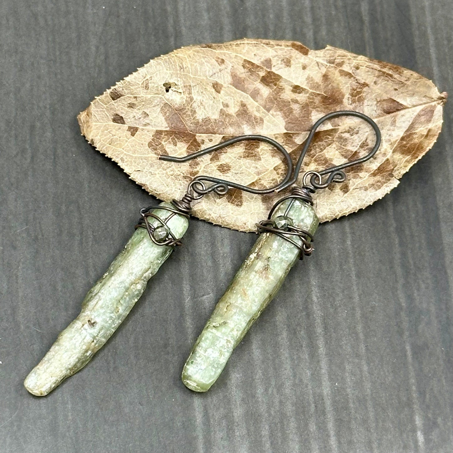 Kyanite and Pyrite Copper Earrings