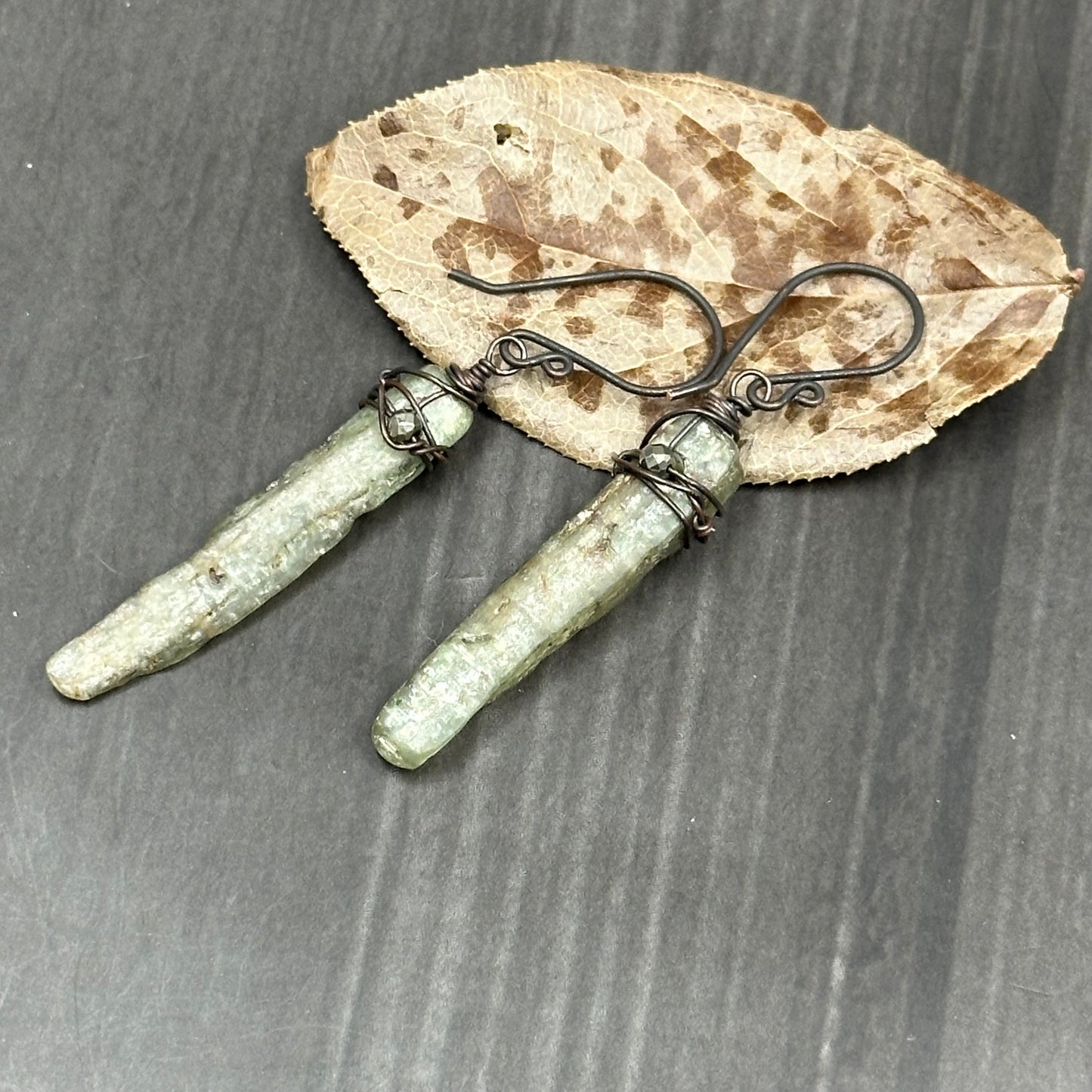 Kyanite and Pyrite Copper Earrings