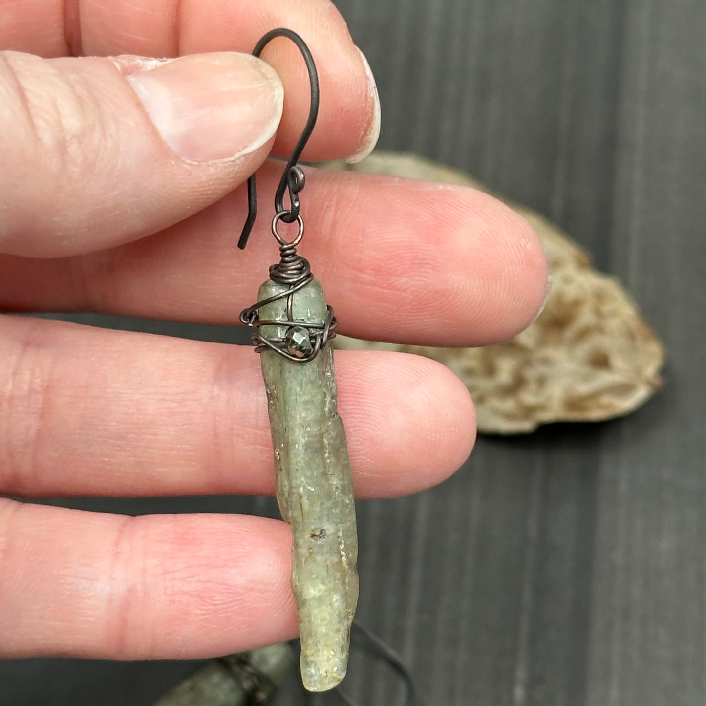 Kyanite and Pyrite Copper Earrings