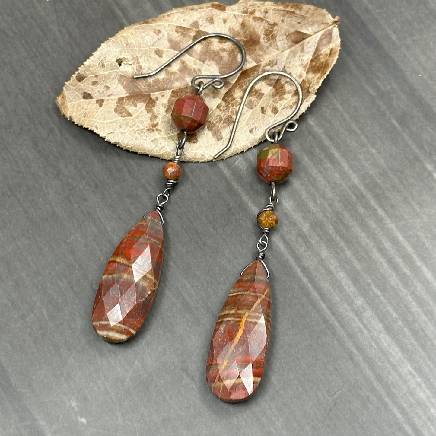 Red Jasper and Agate with Sterling Silver Earrings
