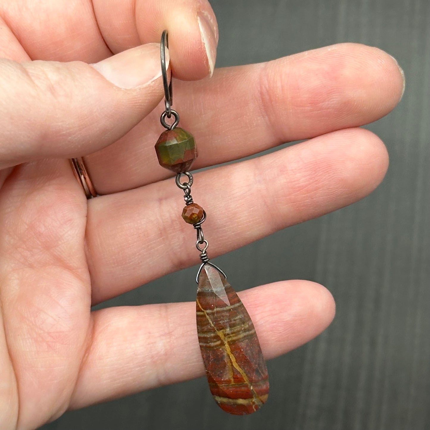 Red Jasper and Agate with Sterling Silver Earrings