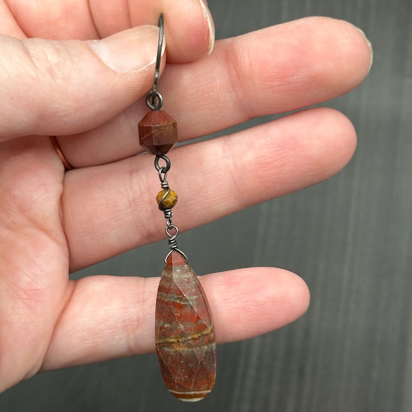 Red Jasper and Agate with Sterling Silver Earrings