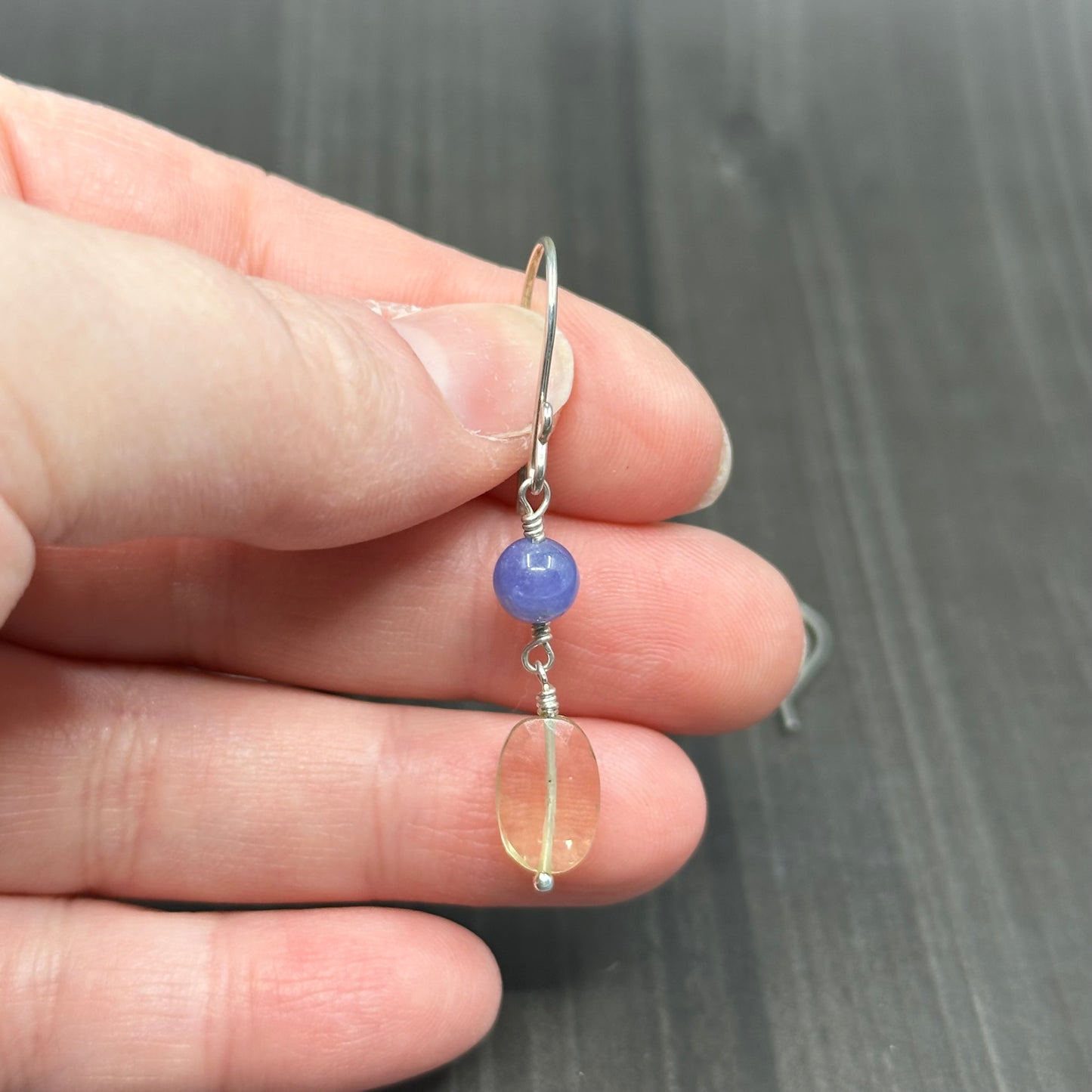 Lemon Quartz, Tanzanite, and Sterling Silver Earrings