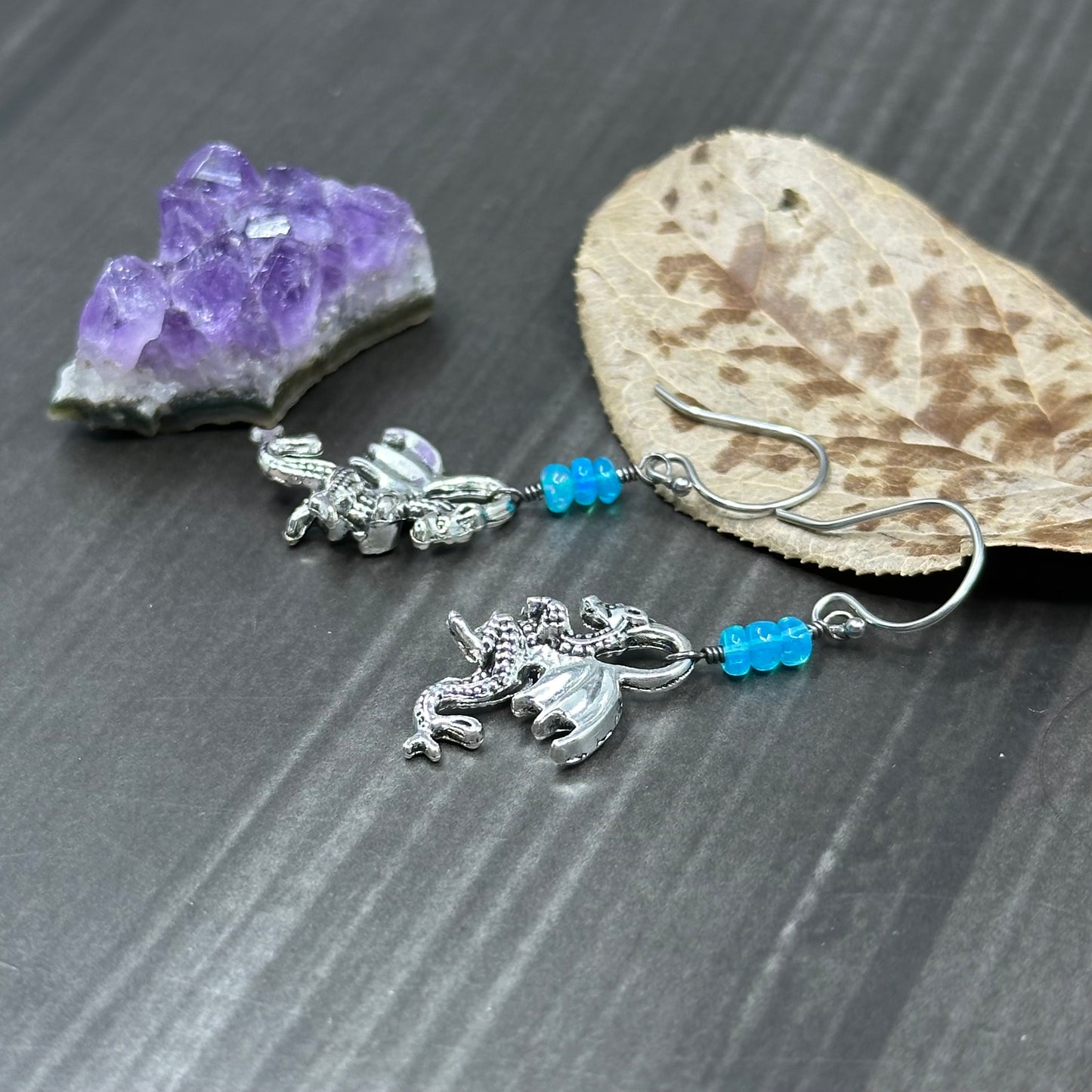 Blue Ethiopian Opal Dragon Earrings