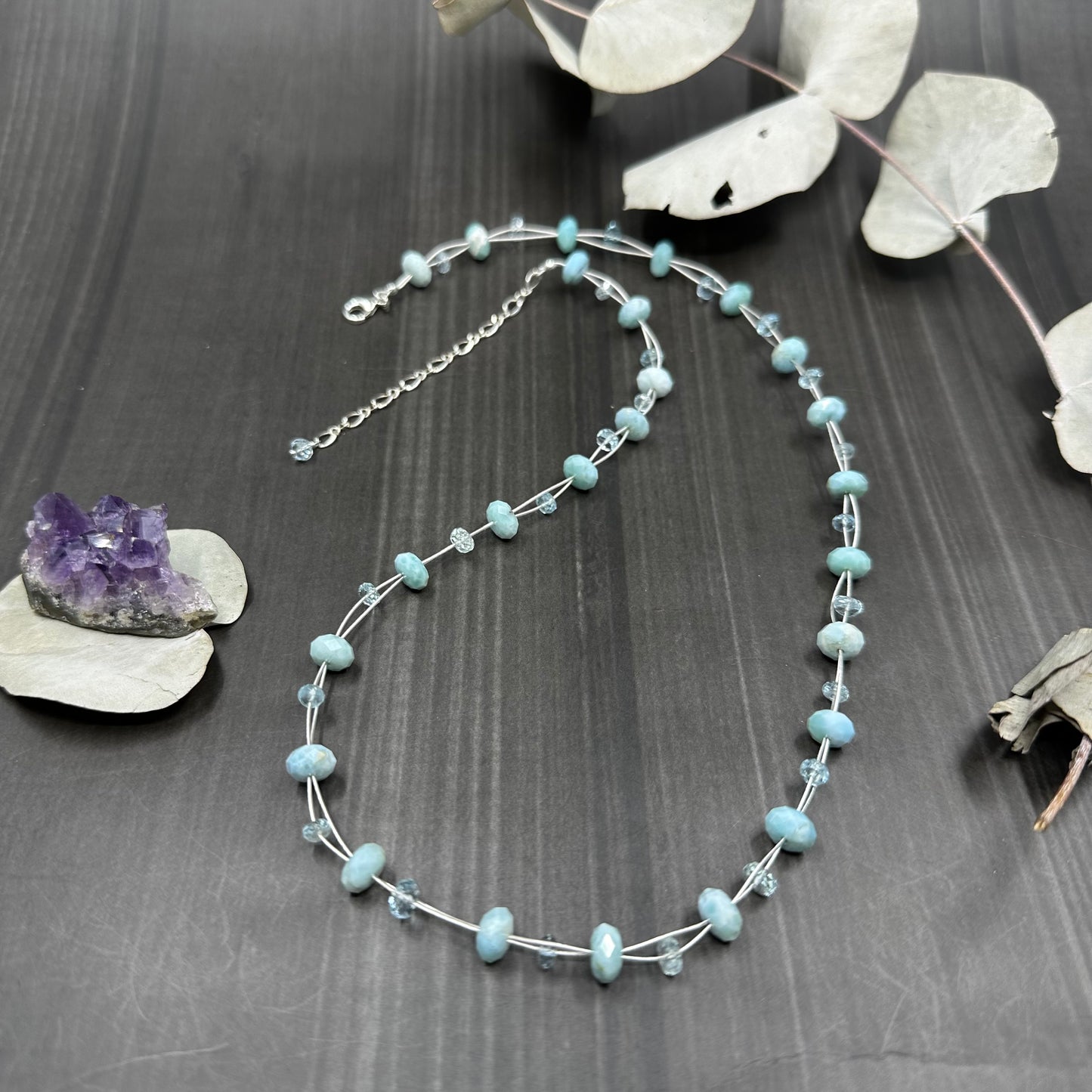 Larimar and Aquamarine Necklace in Sterling Silver