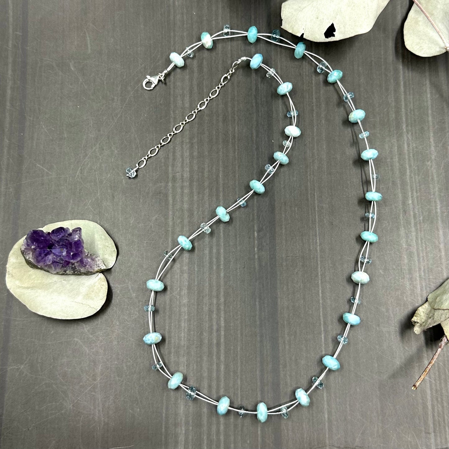 Larimar and Aquamarine Necklace in Sterling Silver