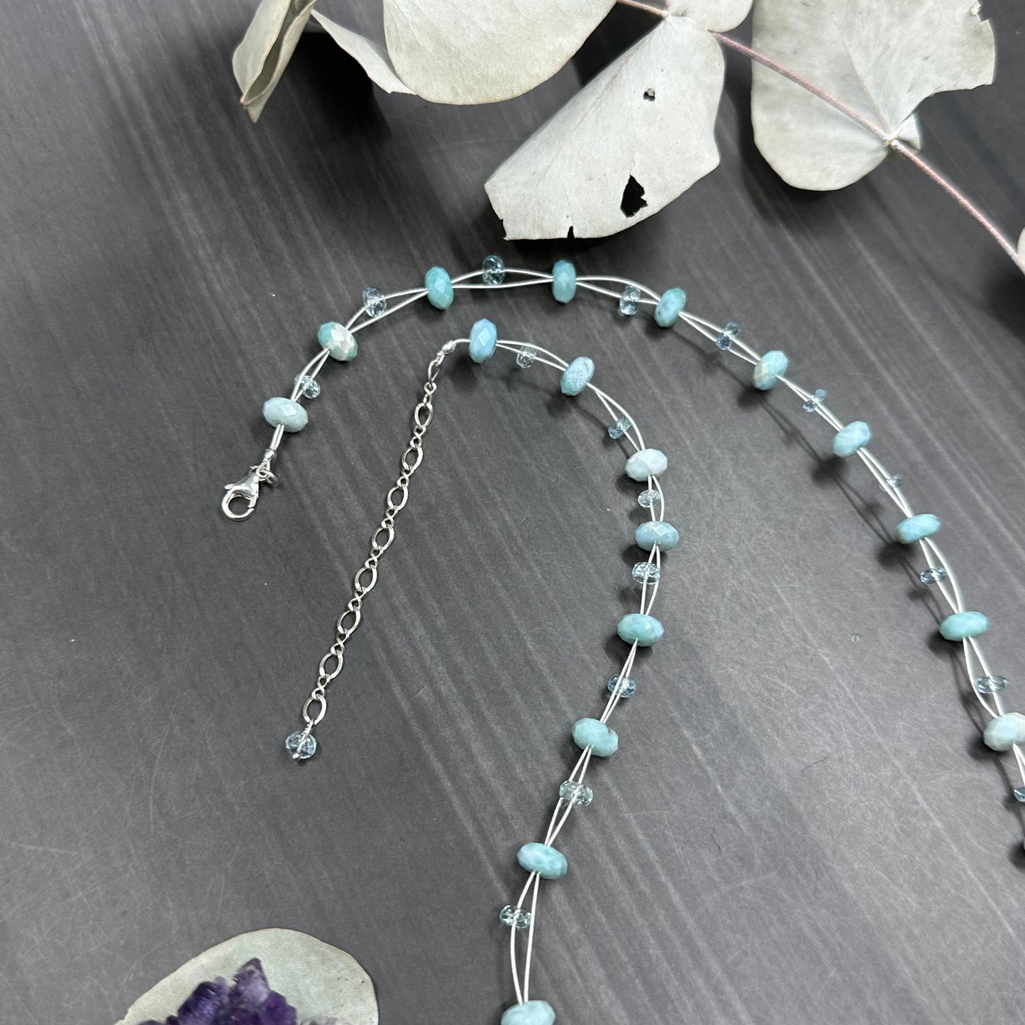 Larimar and Aquamarine Necklace in Sterling Silver