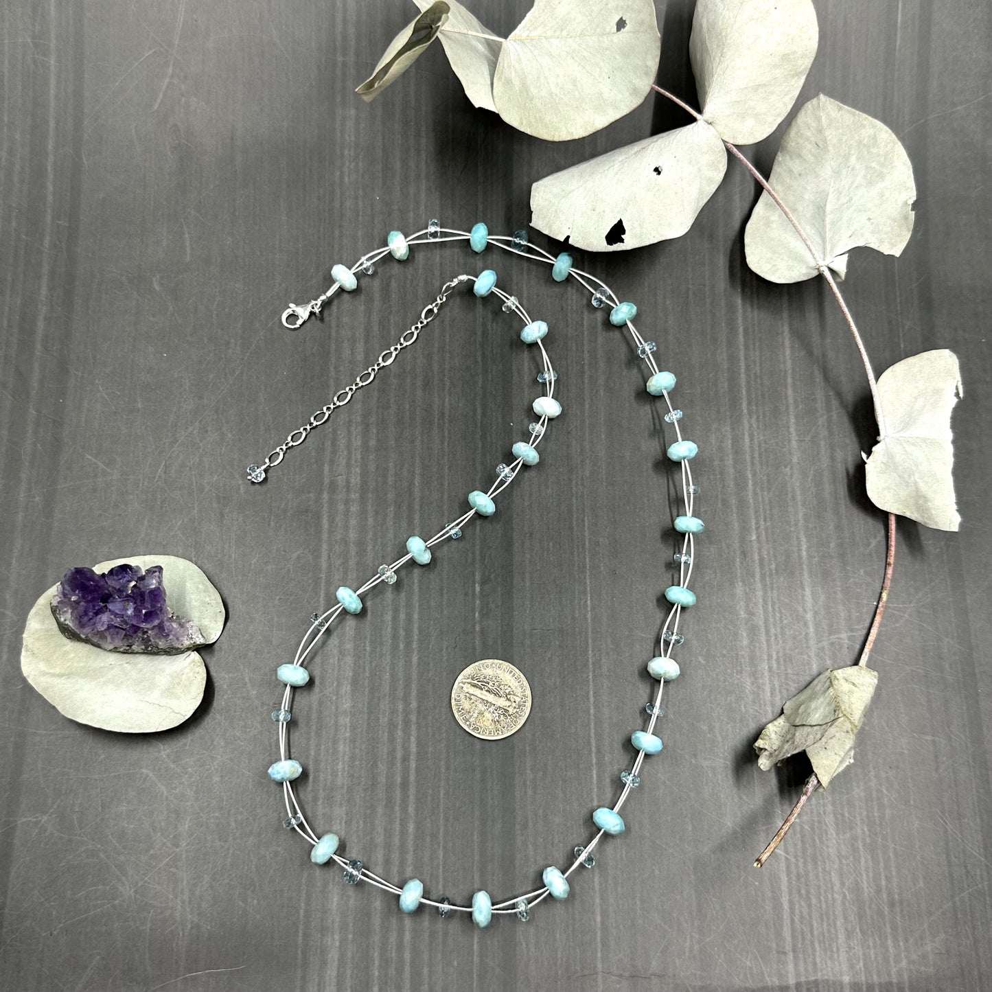 Larimar and Aquamarine Necklace in Sterling Silver