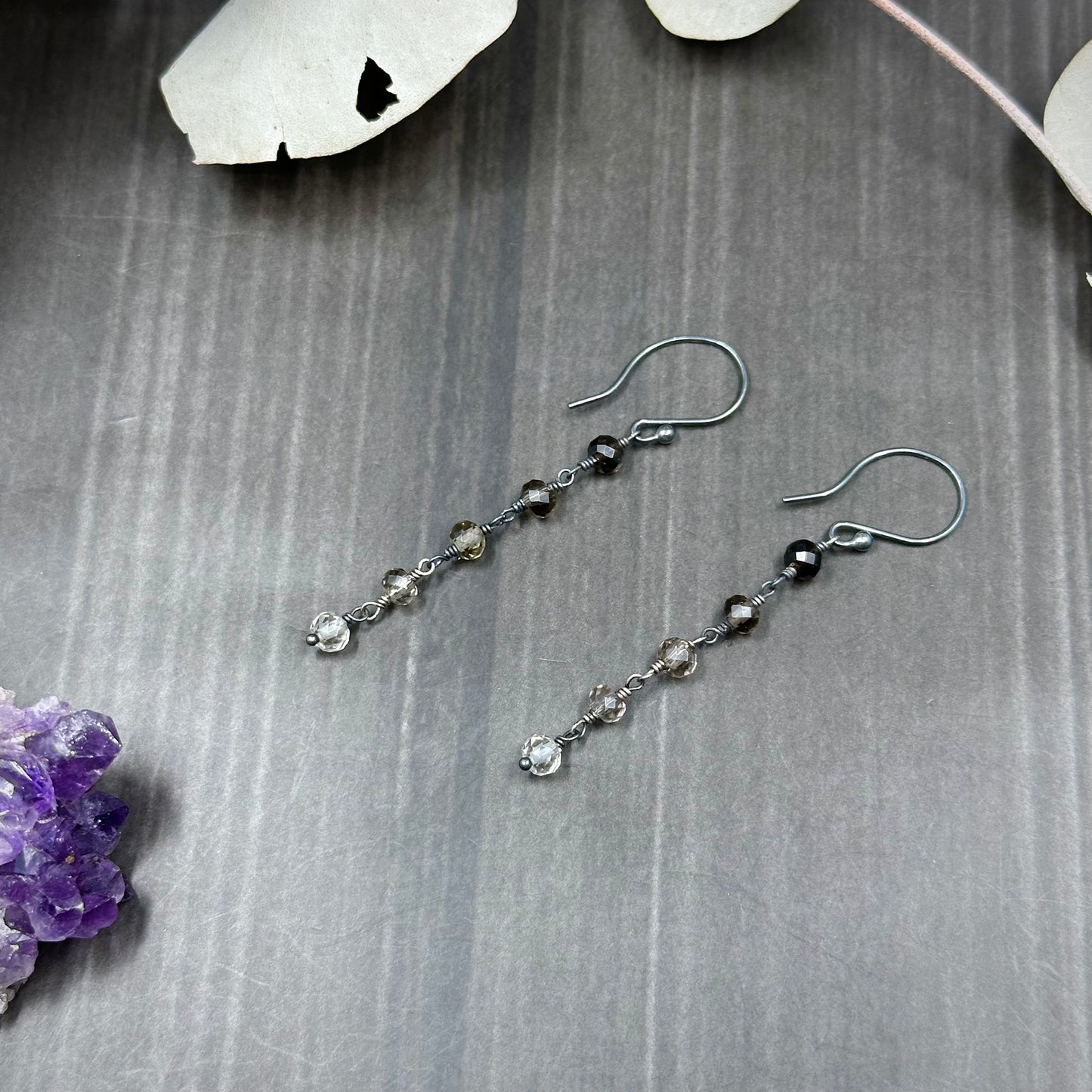 Gradient Smoky Quartz and Sterling Silver Earrings
