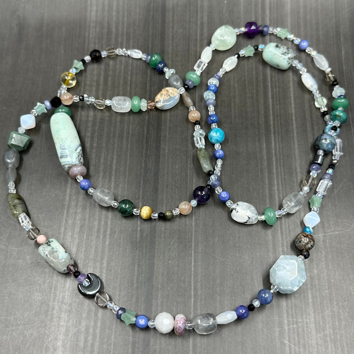 40" Long Eclectic Gemstone Necklace in Light Blue