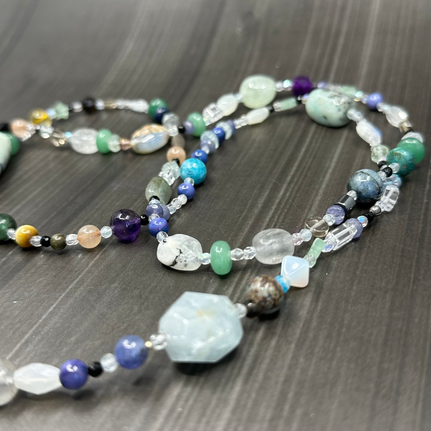 40" Long Eclectic Gemstone Necklace in Light Blue