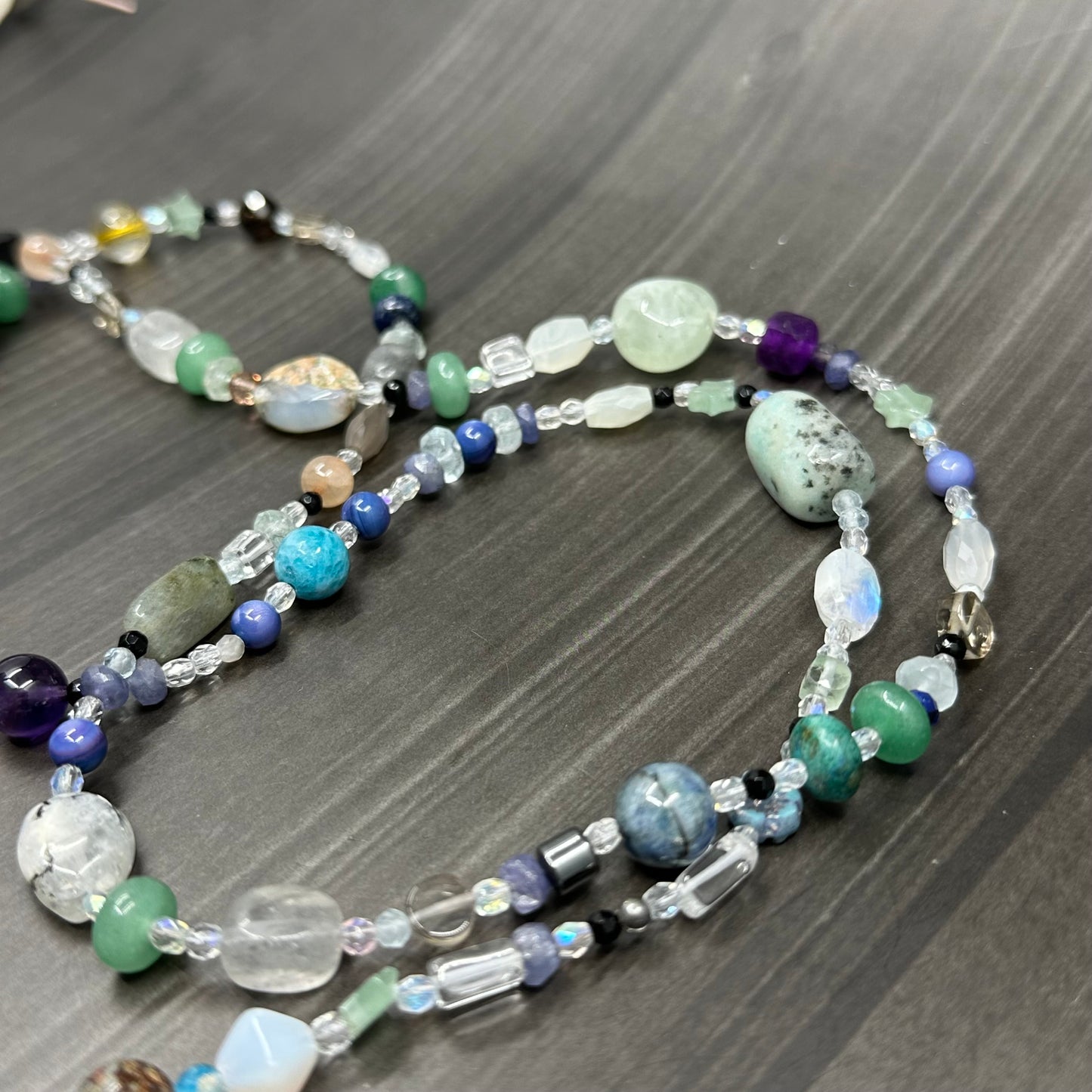 40" Long Eclectic Gemstone Necklace in Light Blue