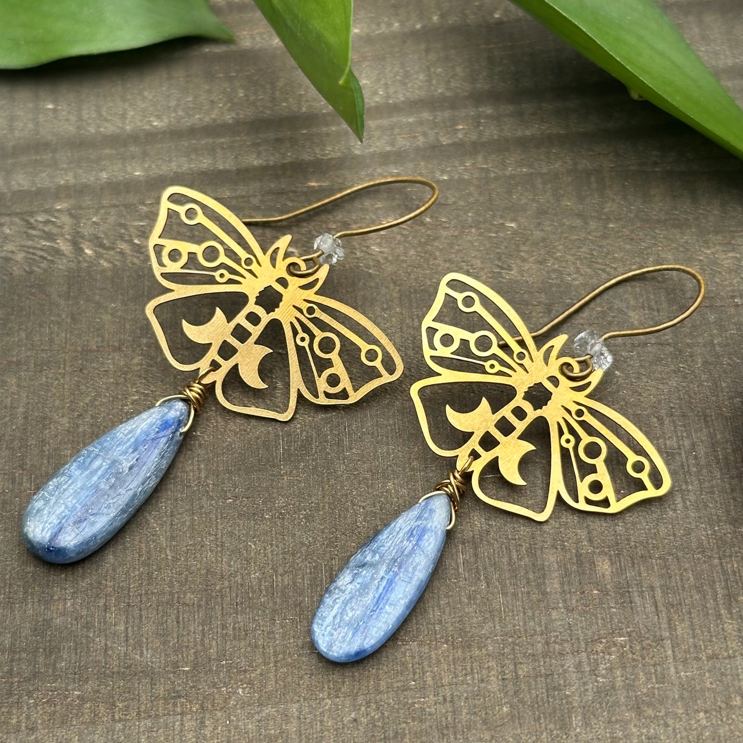 Moonlit Moth Earrings with Kyanite and Quartz