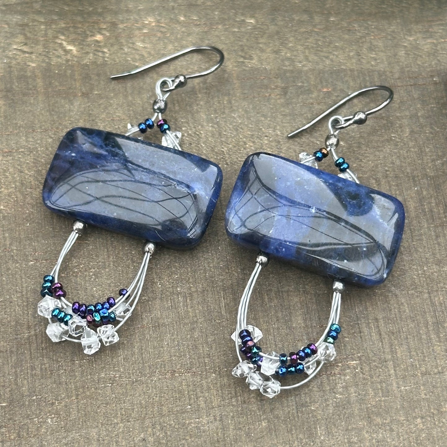 Quartz Diamand, Vintage Glass, and Sodalite Earrings
