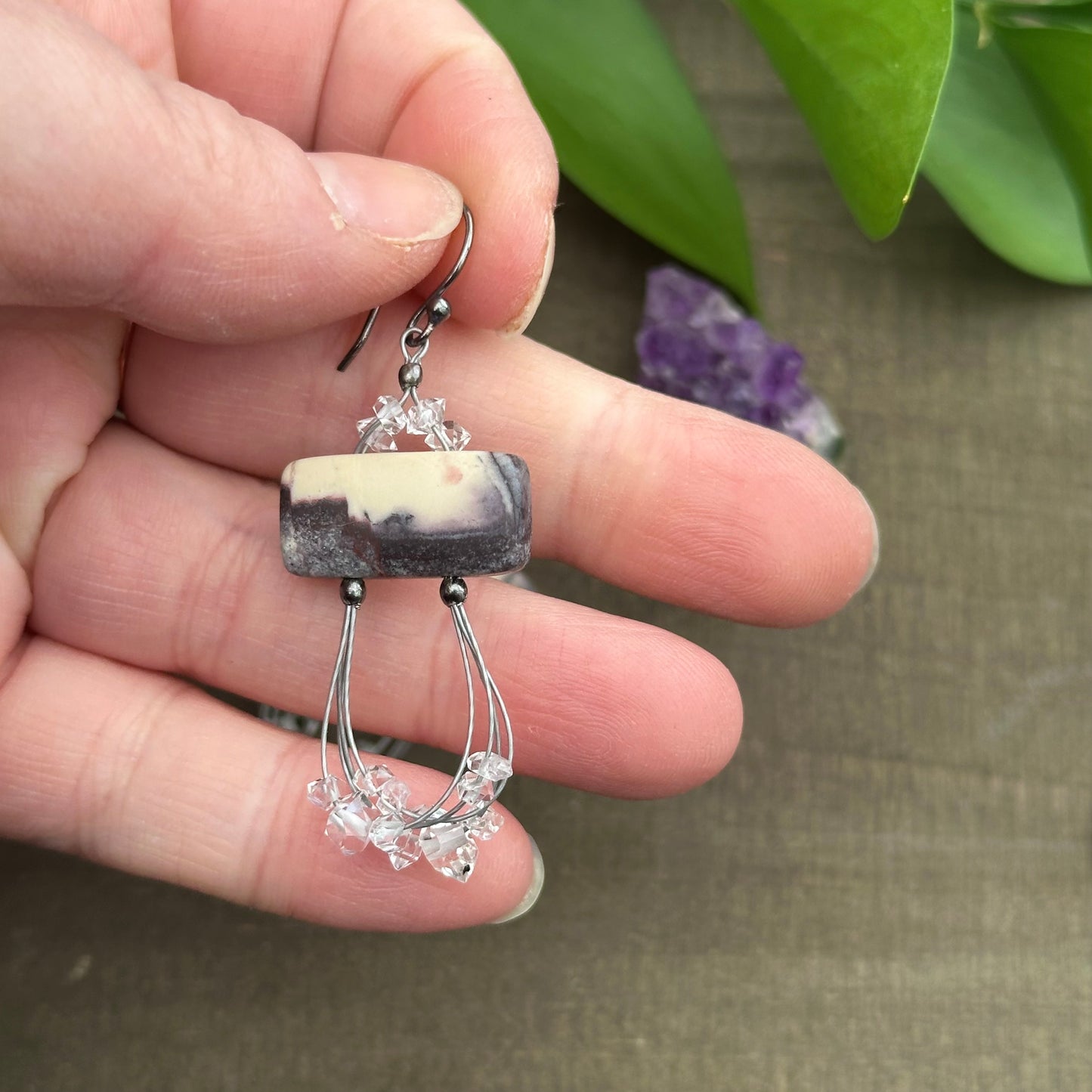 Porcelain Jasper and Quartz Diamond Earrings in Sterling Silver