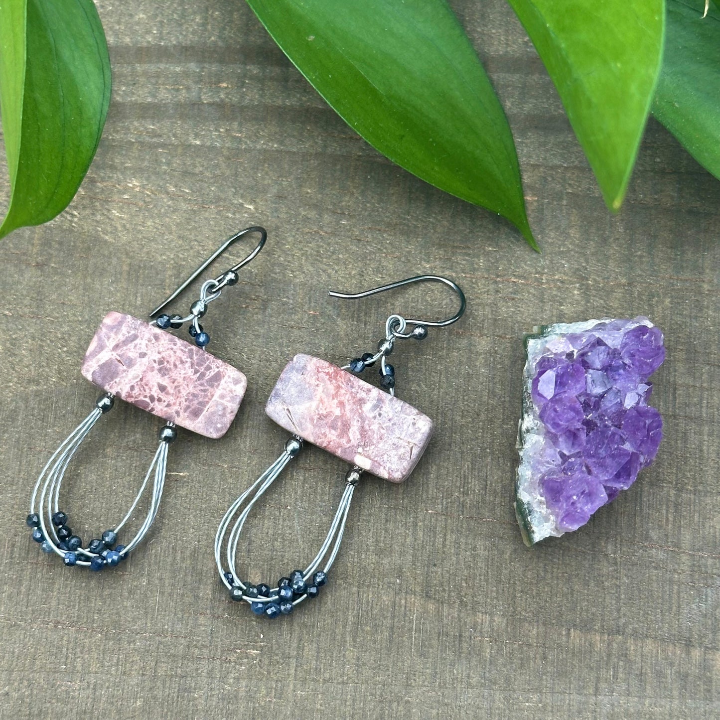 Porcelain Jasper, Sapphire, and Sterling Silver Earrings