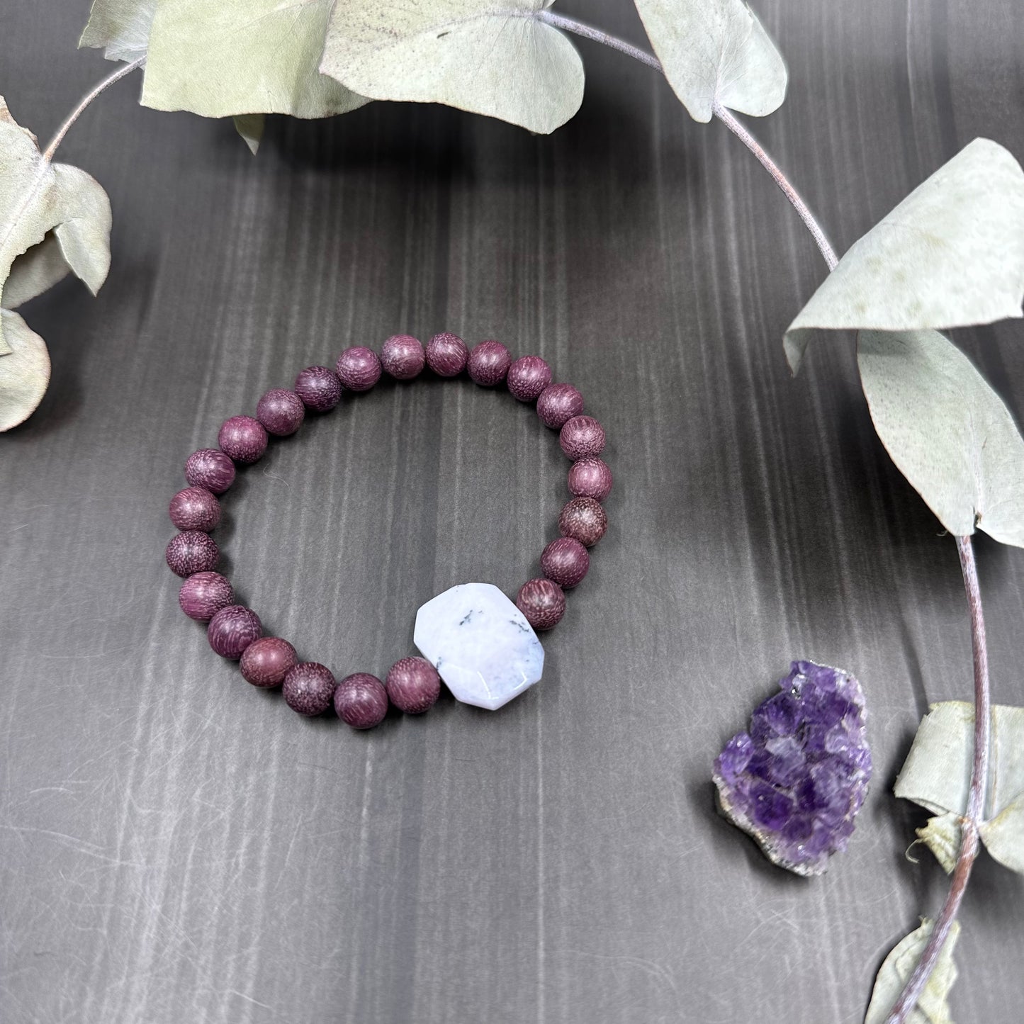 7" Wood and Stone Bracelet