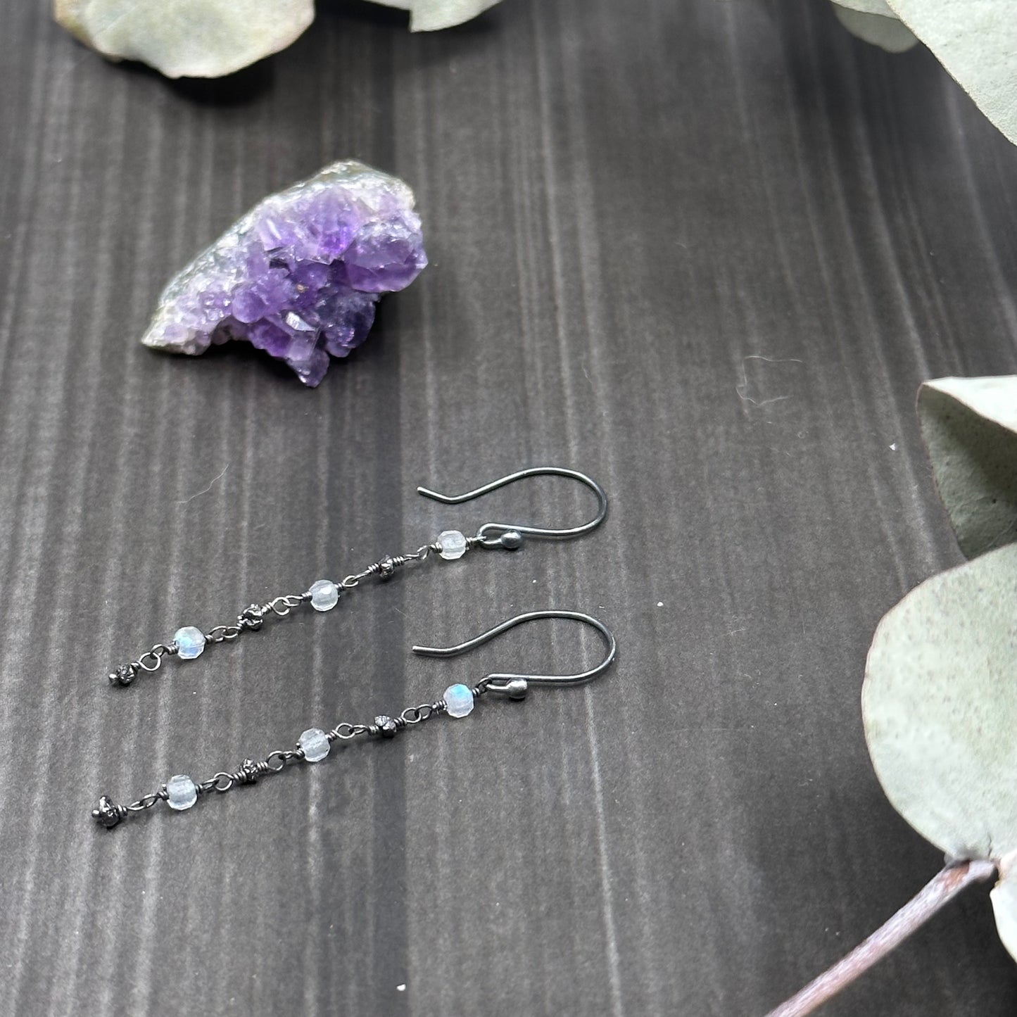 Diamond and Labradorite Earrings