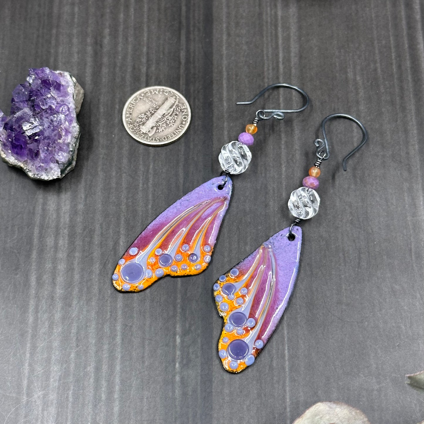 Enamel, Quartz, Phosphosiderite, and Carnelian Earrings