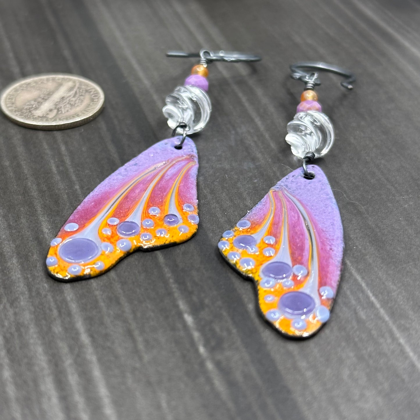 Enamel, Quartz, Phosphosiderite, and Carnelian Earrings