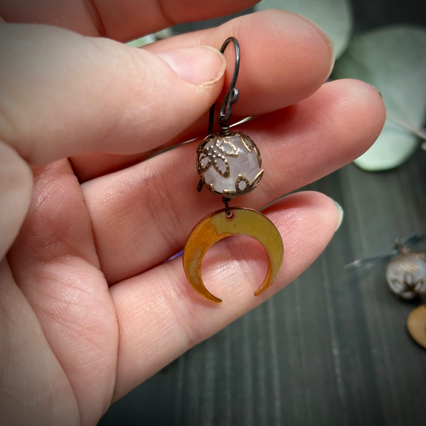Rose Quartz and Moon Earrings