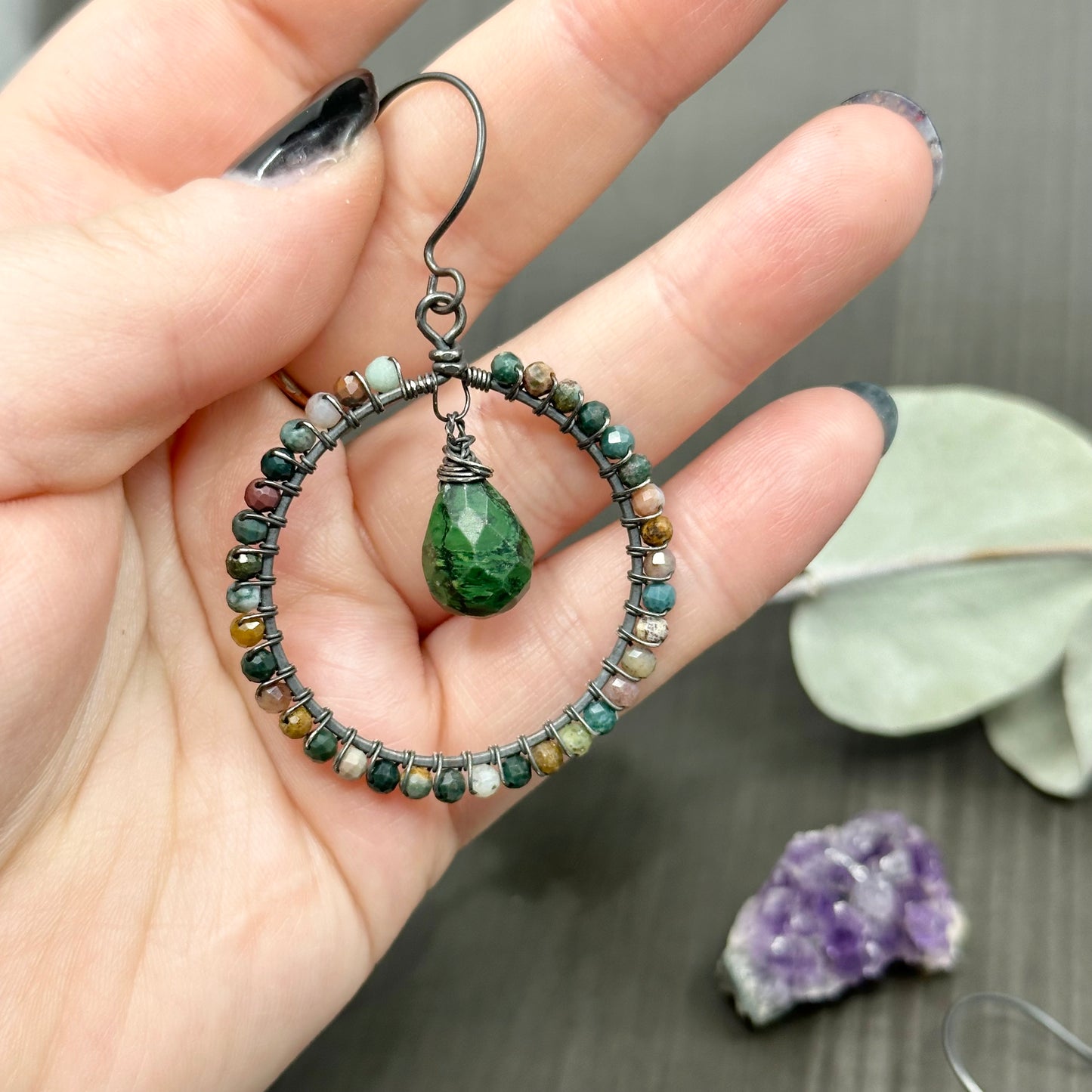 Ocean Jasper and Jade Hoop Earrings