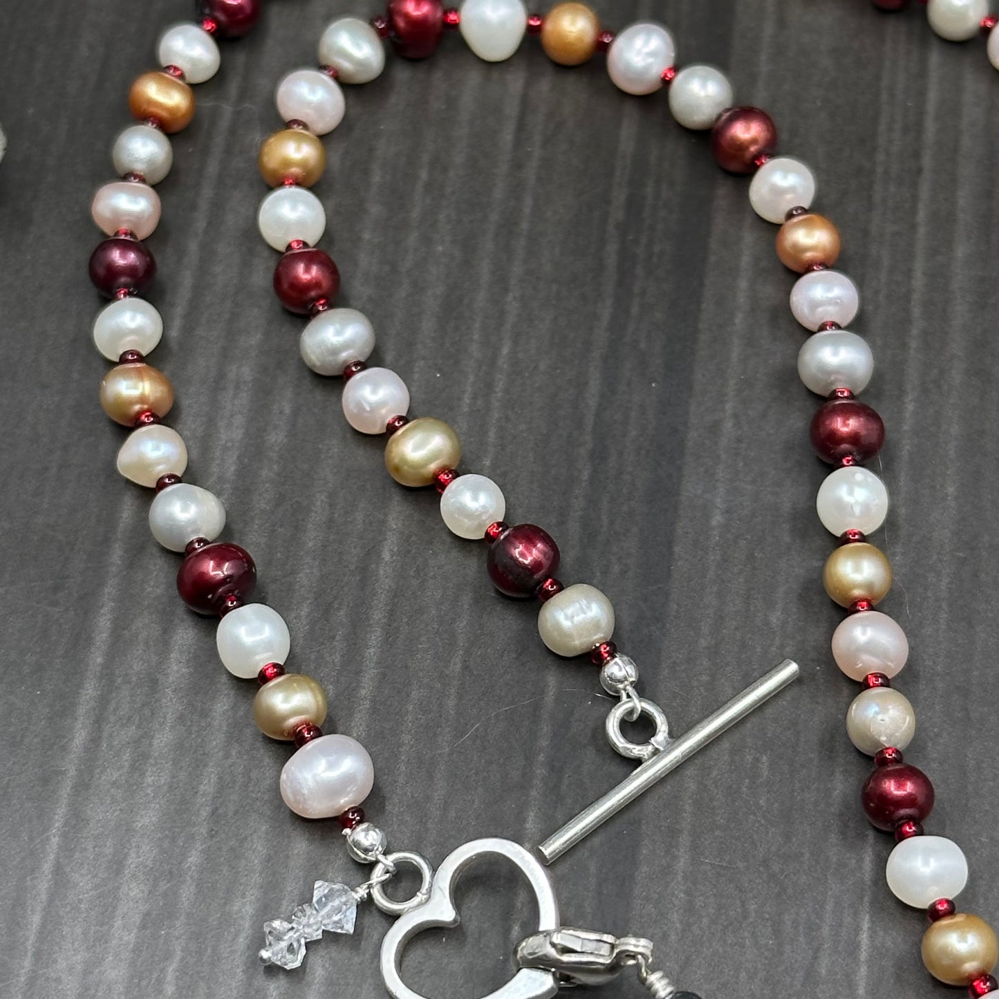 Freshwater Pearl, Vintage Glass, Black Spinel, Herkimer Quartz Diamond and Sterling Silver Necklace