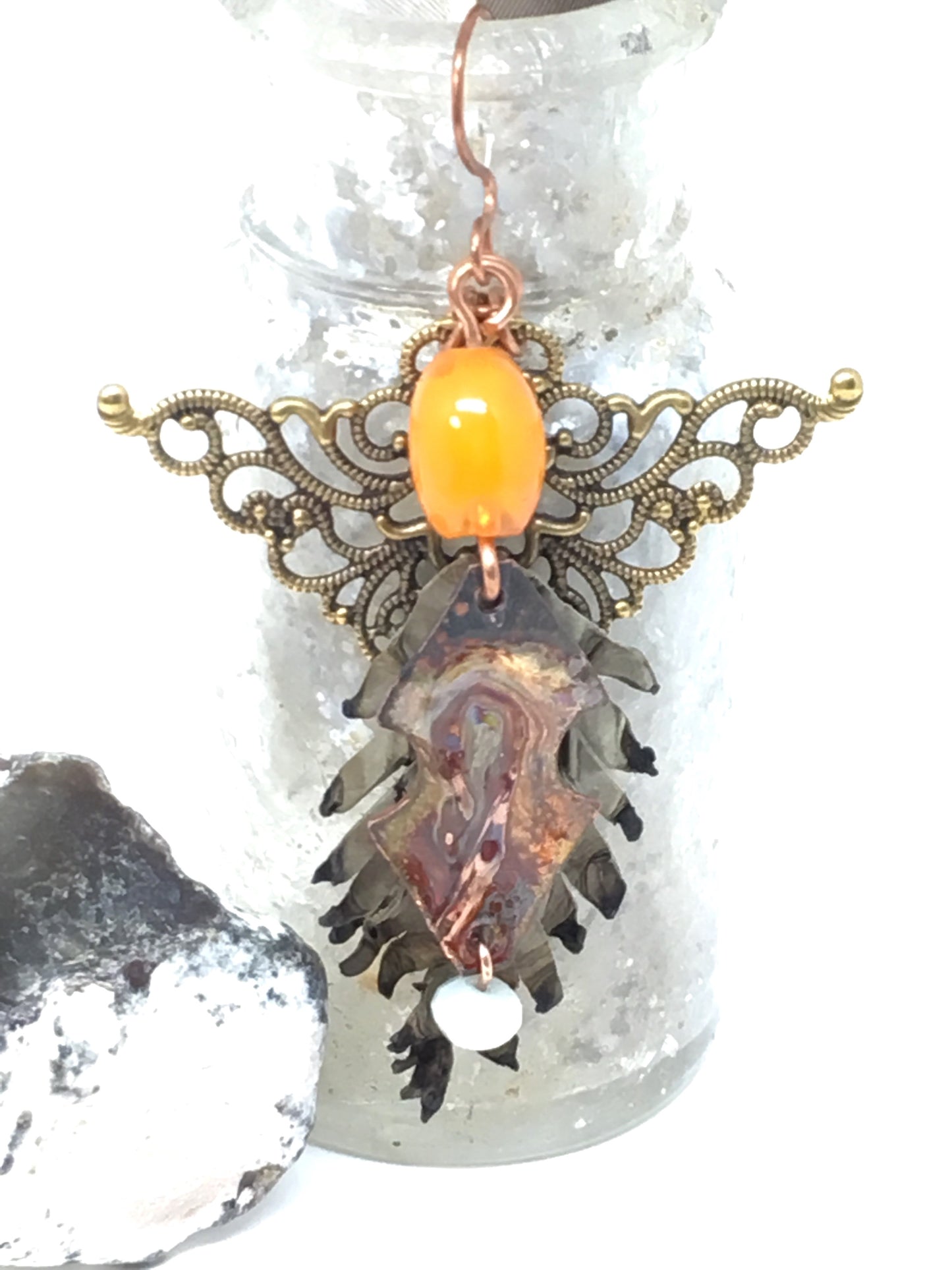 Leather feathers with vintage elements and Artisan Enamel