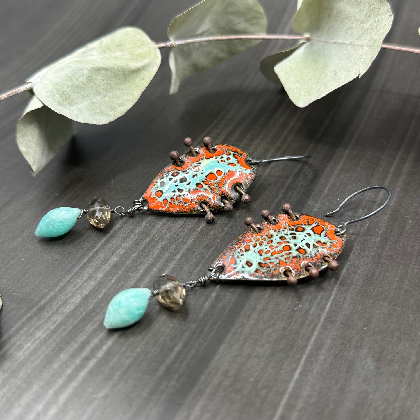 Amazonite and Smoky Quartz Earrings
