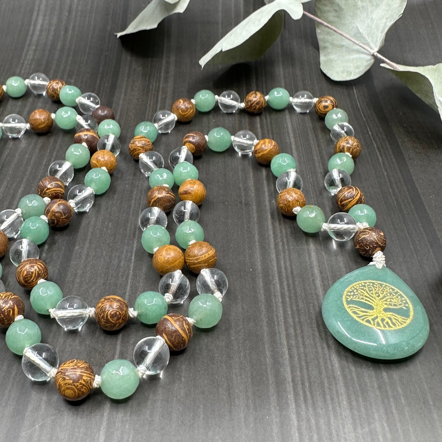 Quartz, Aventurine, Jasper, and Silk Long Knotted Necklace