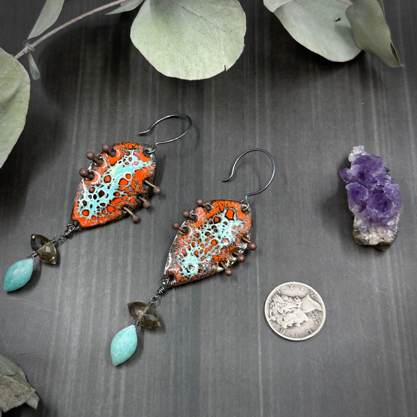 Amazonite and Smoky Quartz Earrings
