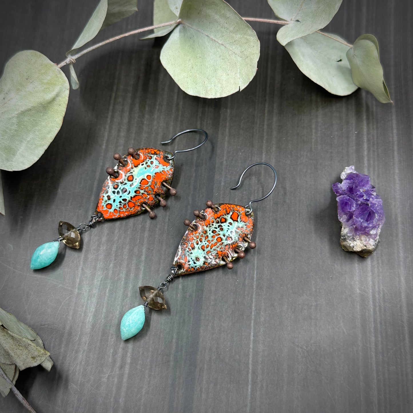 Amazonite and Smoky Quartz Earrings
