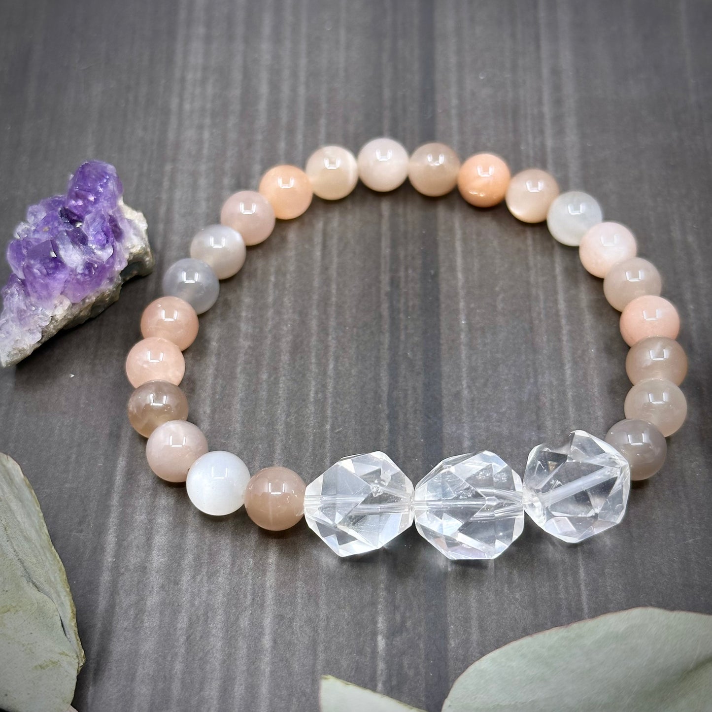 Crystal Quartz and AAA moonstone Stretch Bracelet