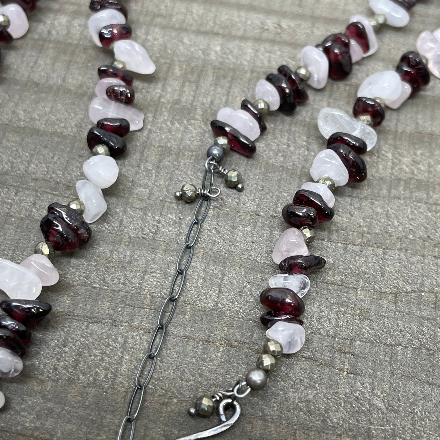 Rose Quartz, Garnet, and Pyrite Convertible Necklace