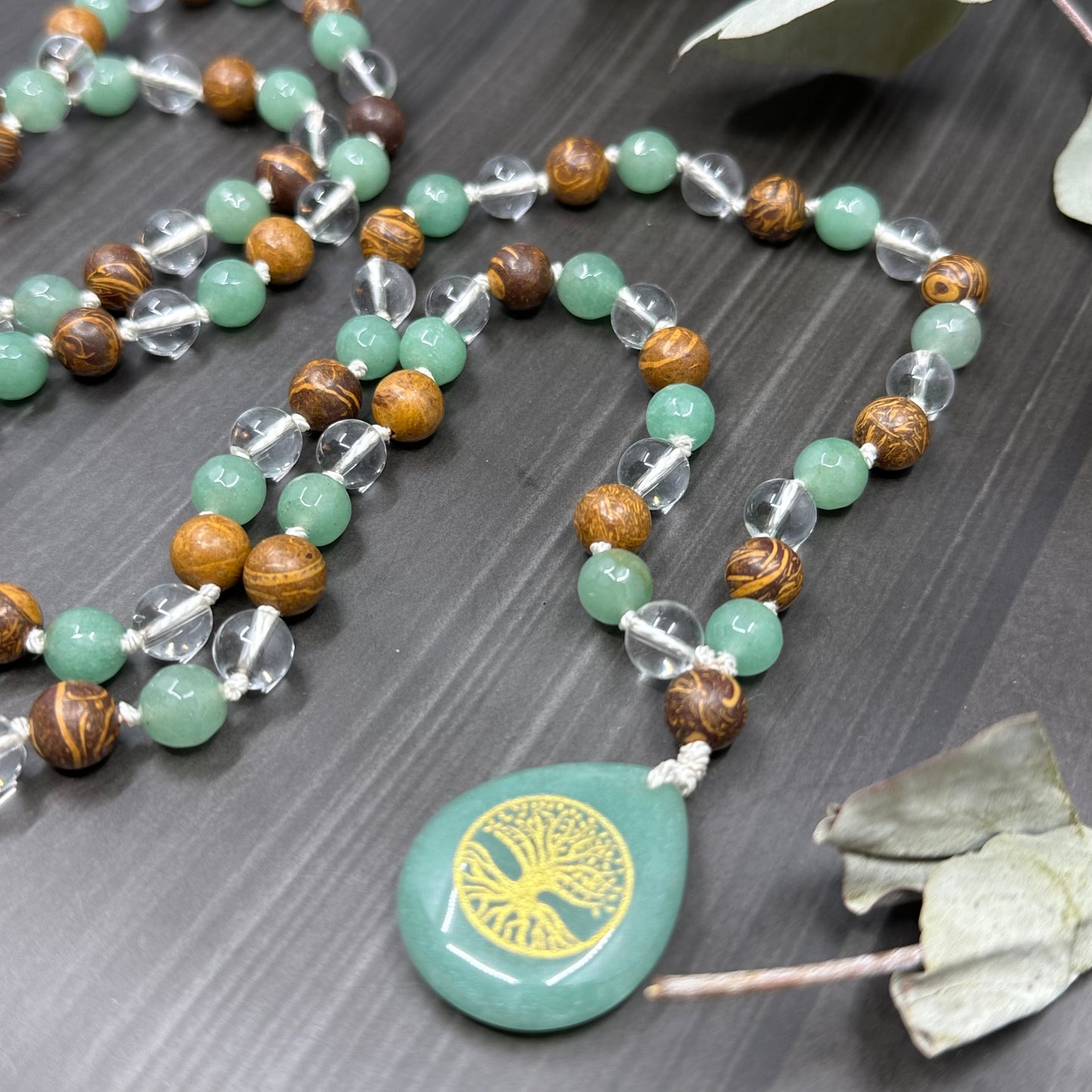 Quartz, Aventurine, Jasper, and Silk Long Knotted Necklace