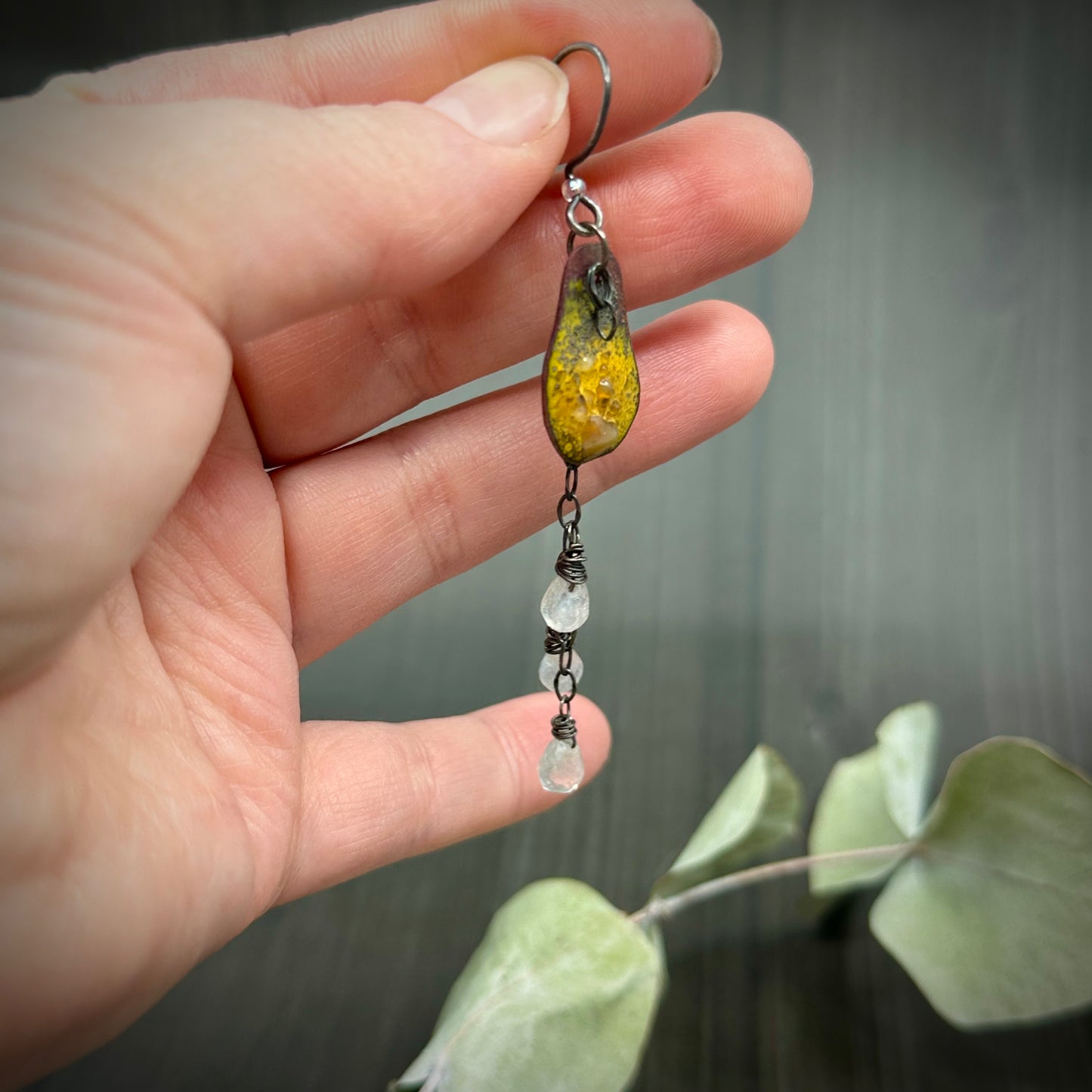 Artisan Enamel and Rainbow Moonstone Earrings