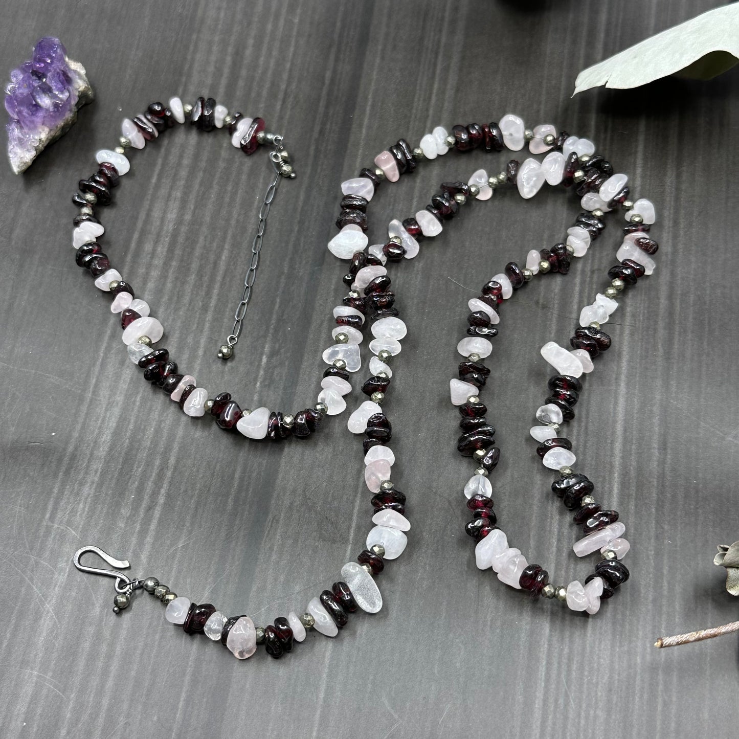 Rose Quartz, Garnet, and Pyrite Convertible Necklace