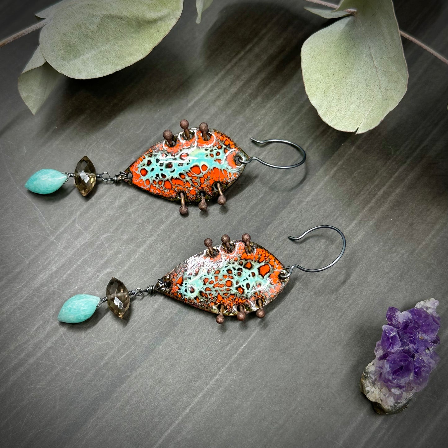 Amazonite and Smoky Quartz Earrings