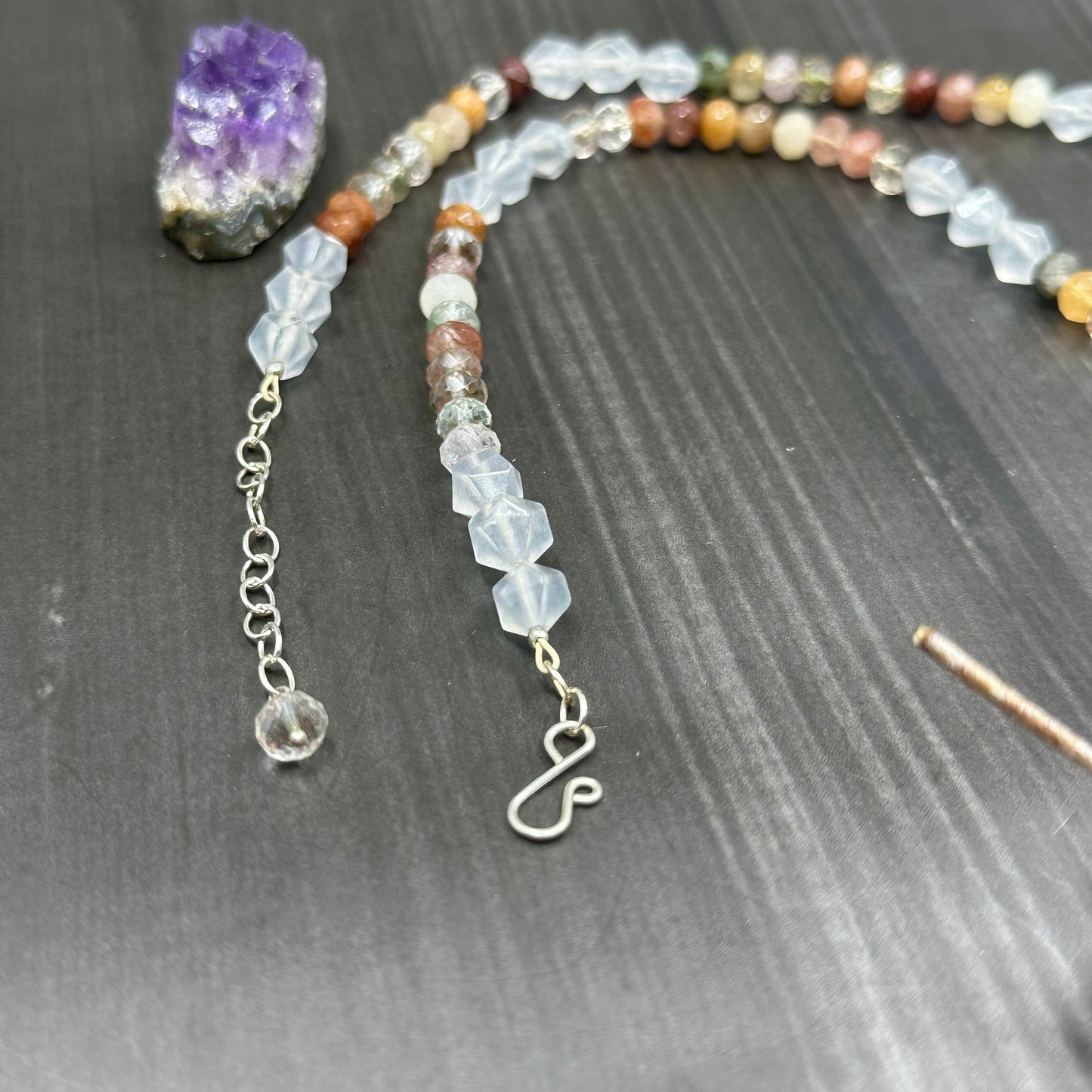 Tree of Life Sterling Silver Quartz and Jade Necklace