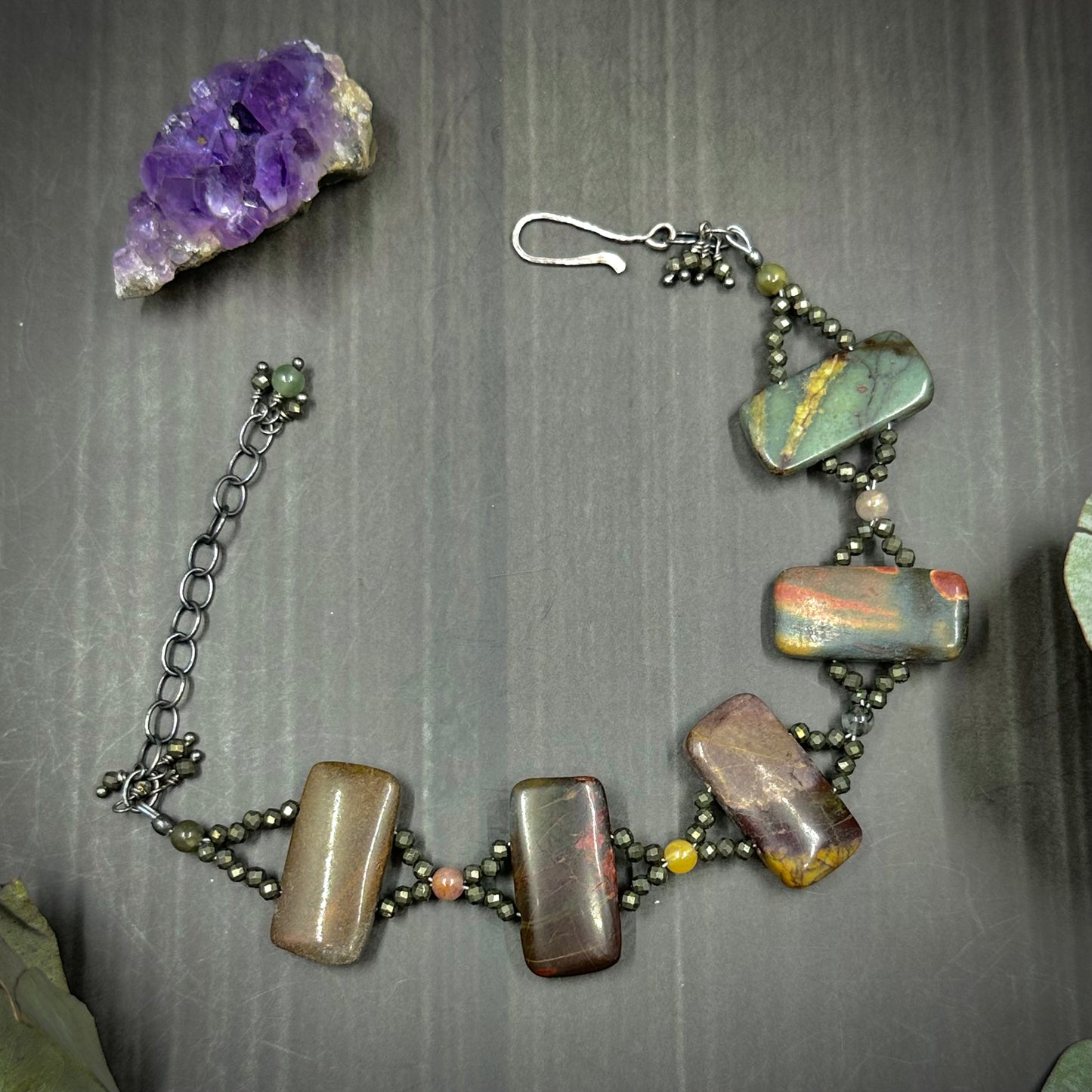 Red Creek Jasper, Pyrite, and Mixed Quartz Bracelet