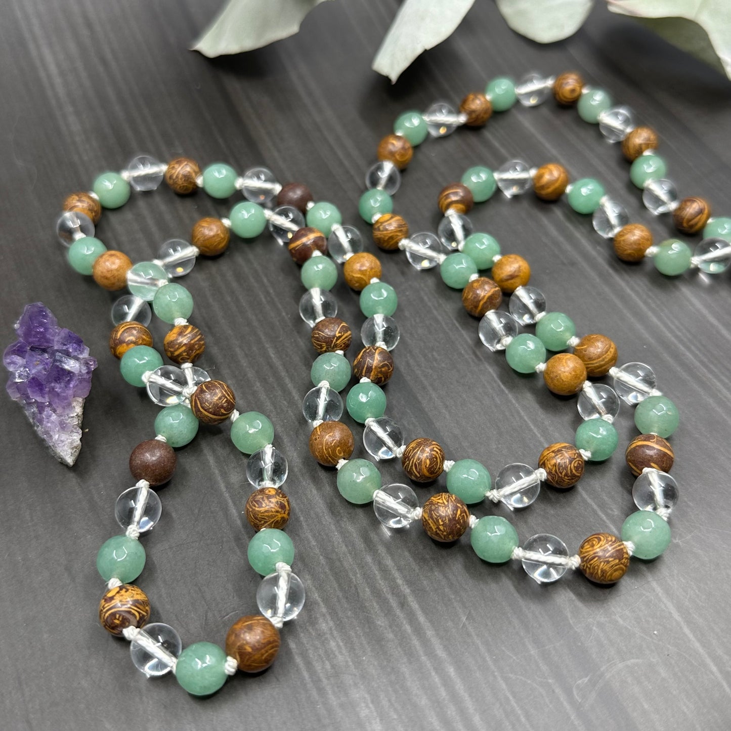 Quartz, Aventurine, Jasper, and Silk Long Knotted Necklace