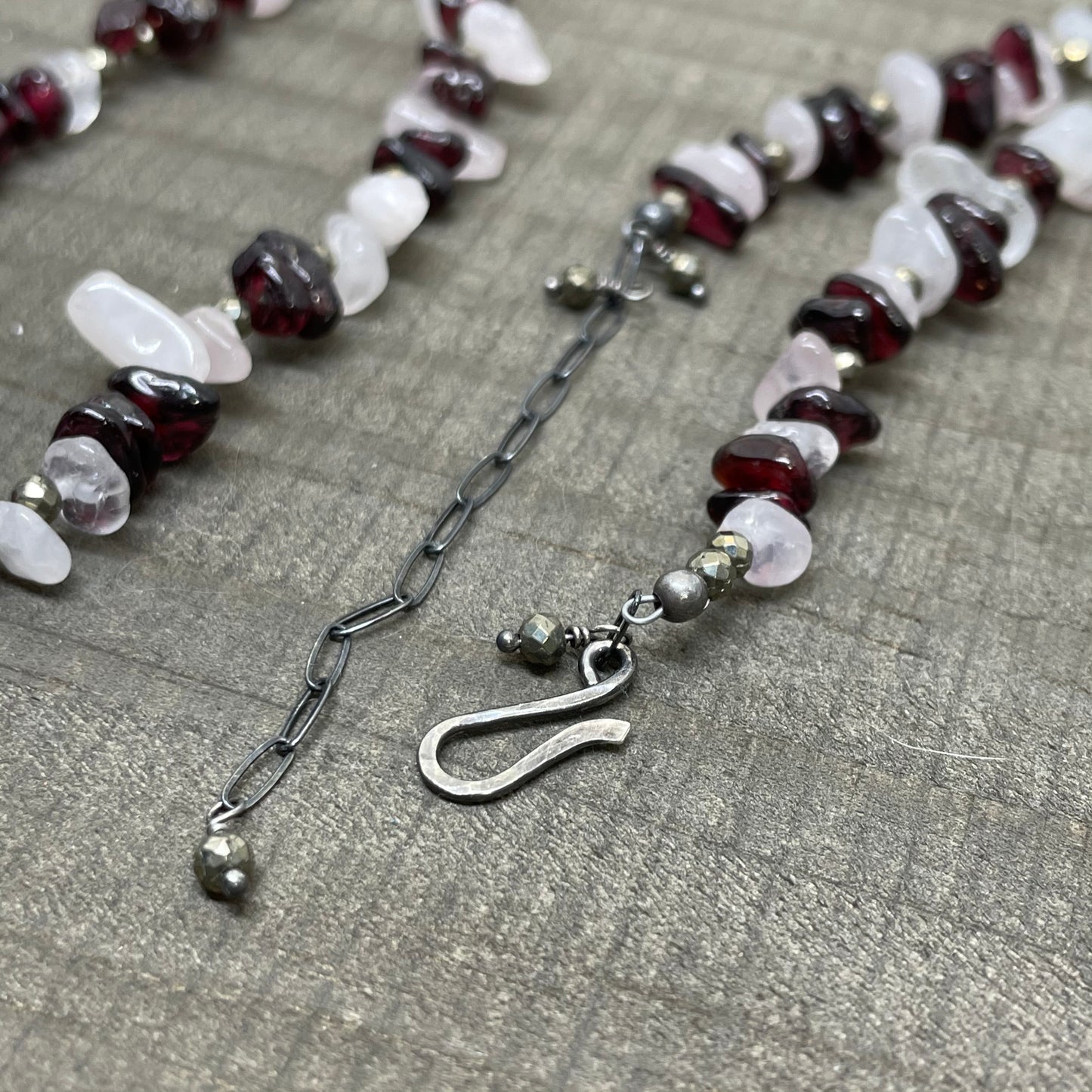 Rose Quartz, Garnet, and Pyrite Convertible Necklace