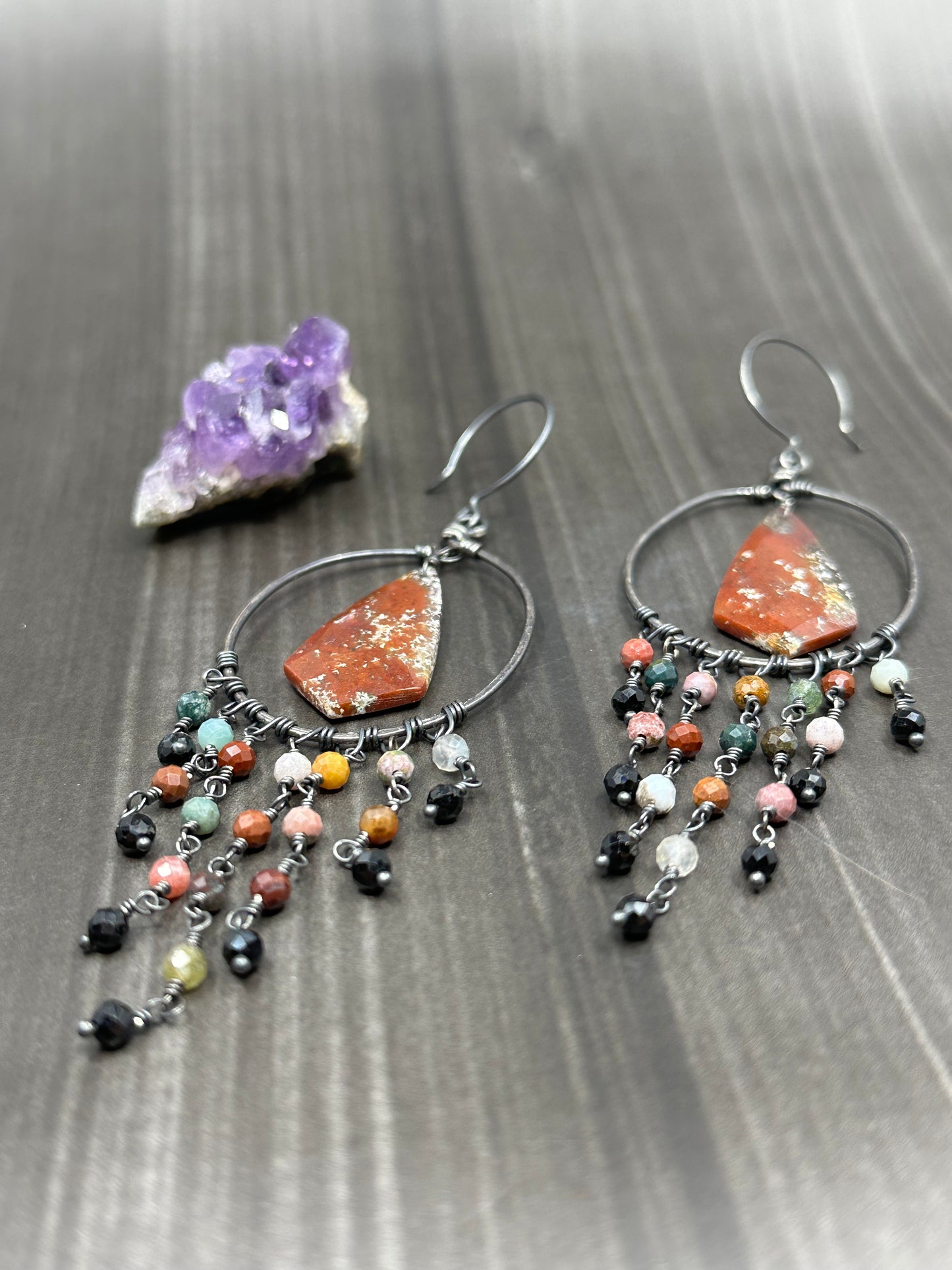 Bloodstone and Ocean Jasper Statement Hoop Earrings